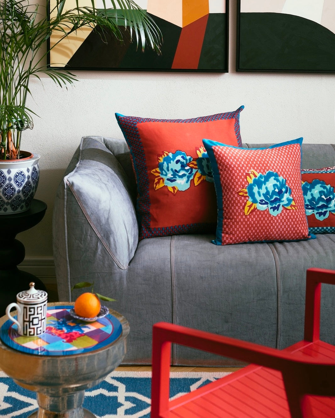 Lisa Corti Double Peonia Rust Old Pink Pillow