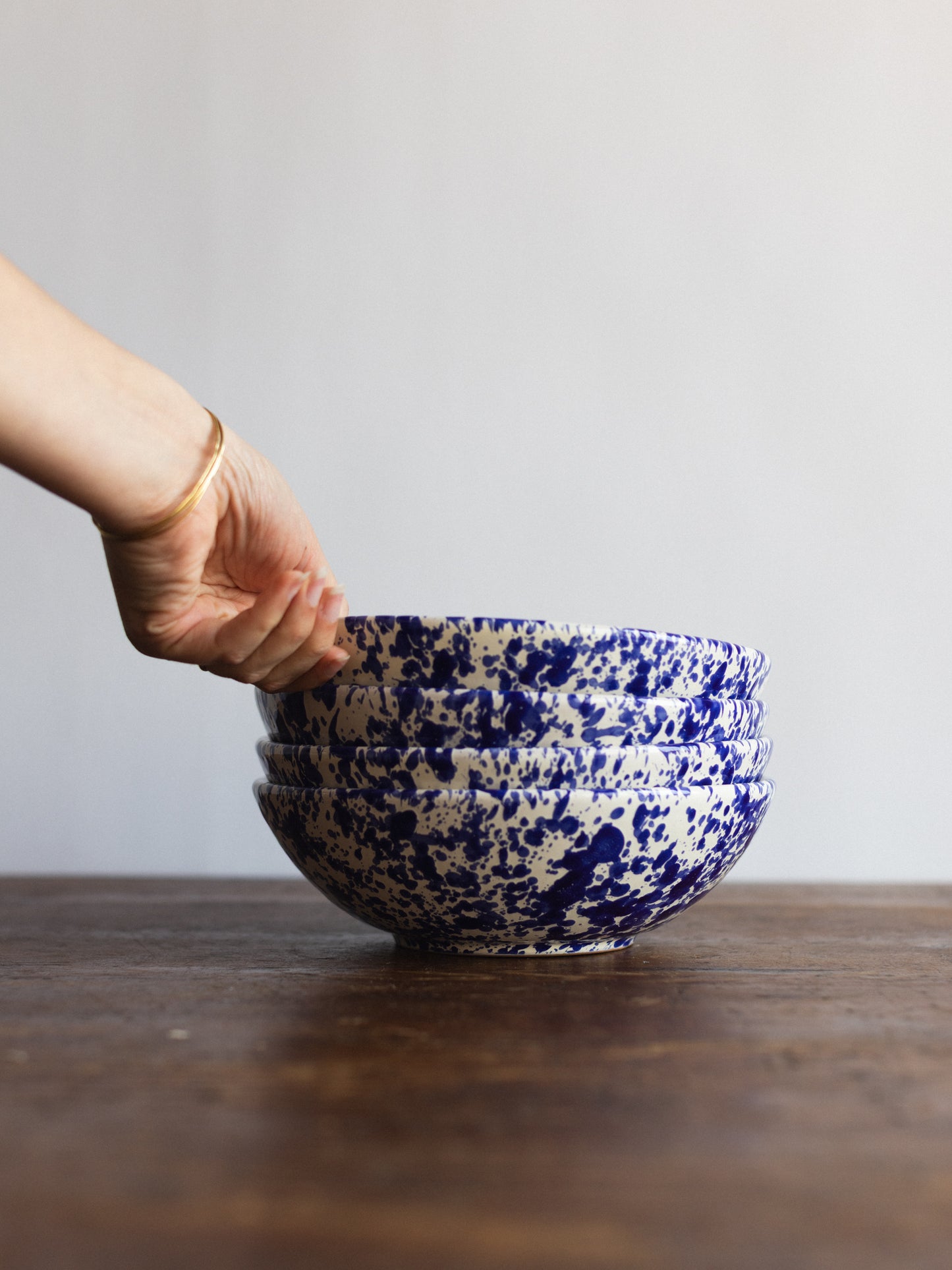 Ceramic Splatter Low Salad Bowl