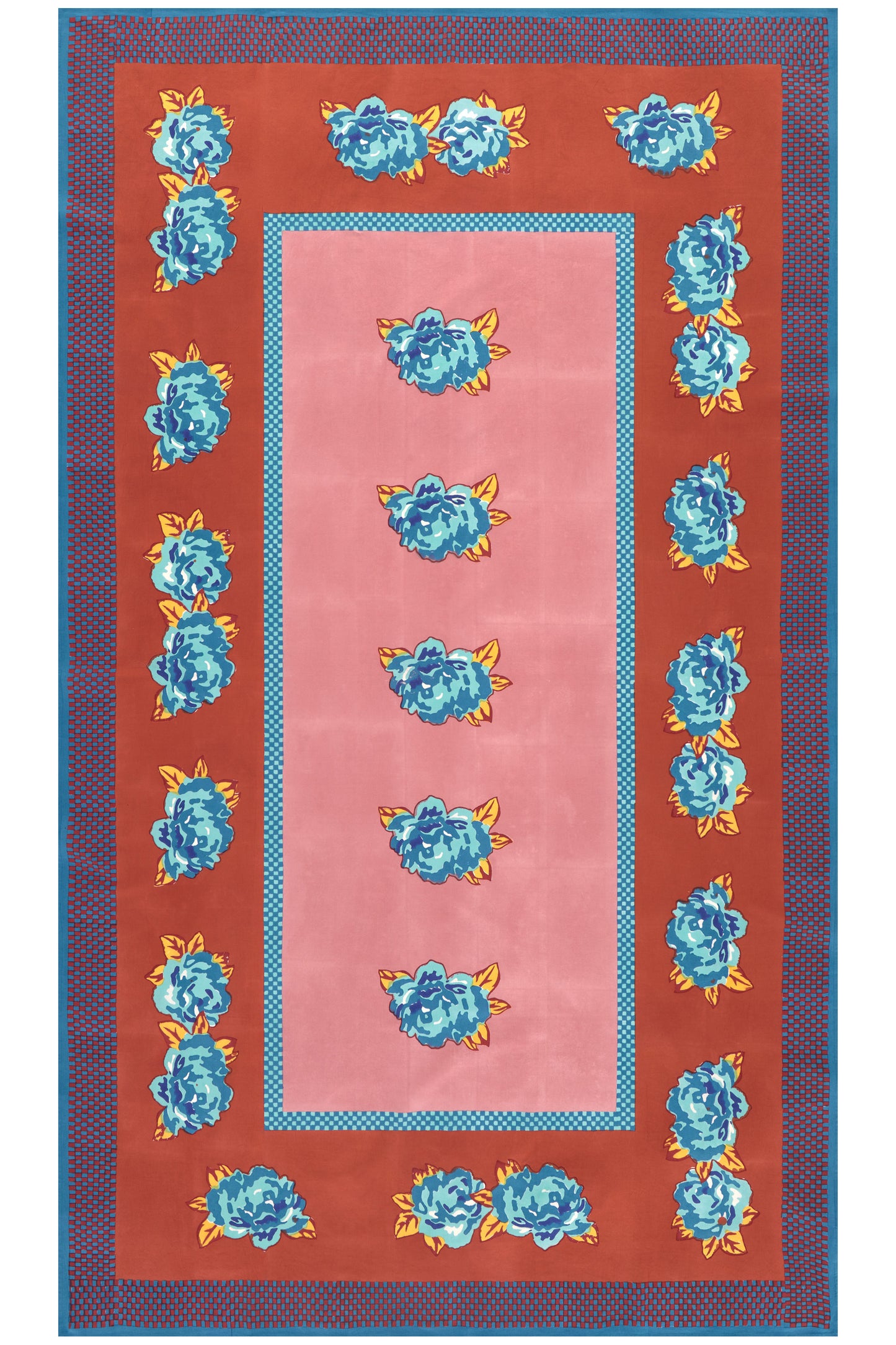 Lisa Corti Double Peonia Rust Old Pink Cotton Tablecloth