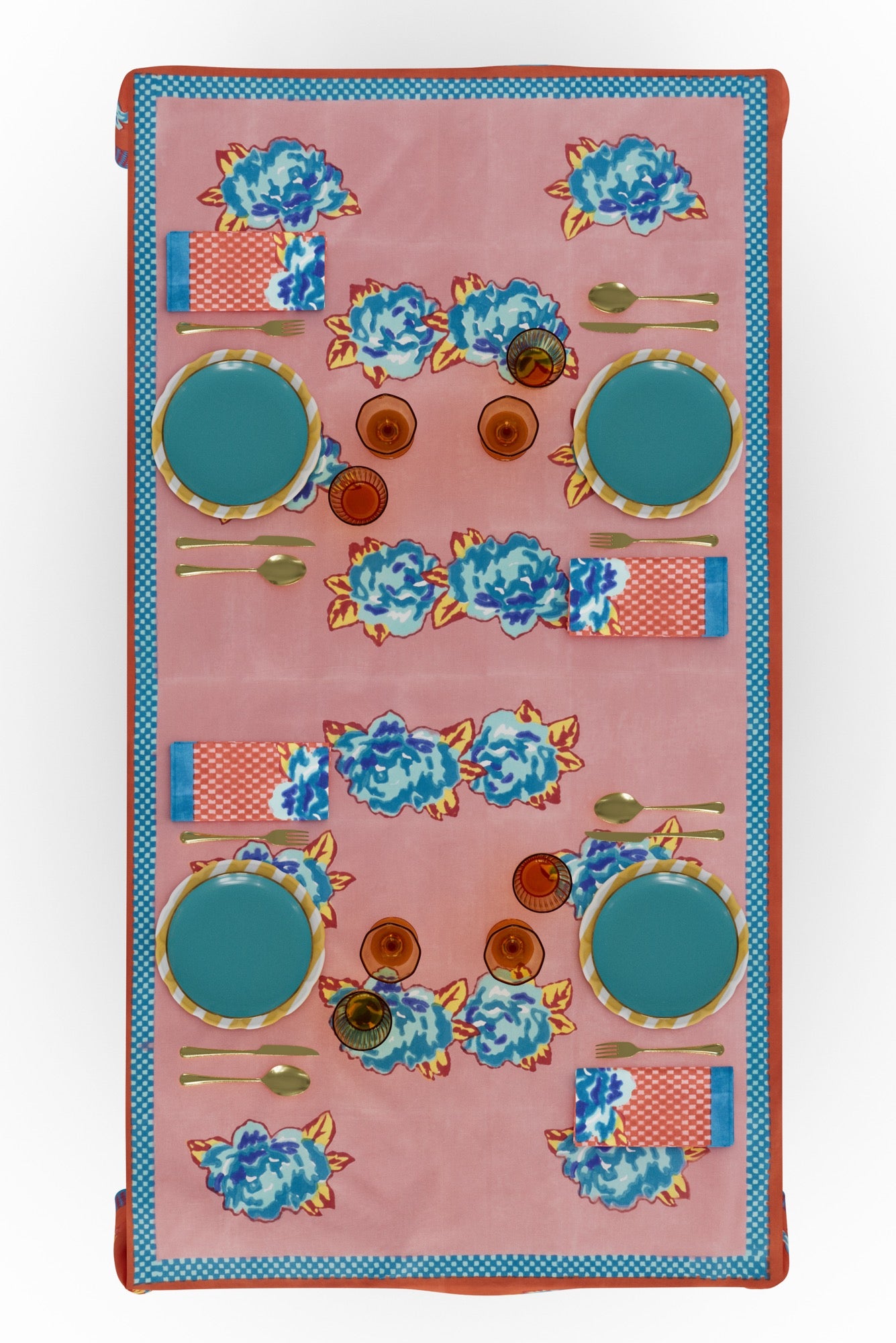 Lisa Corti Double Peonia Rust Old Pink Cotton Tablecloth