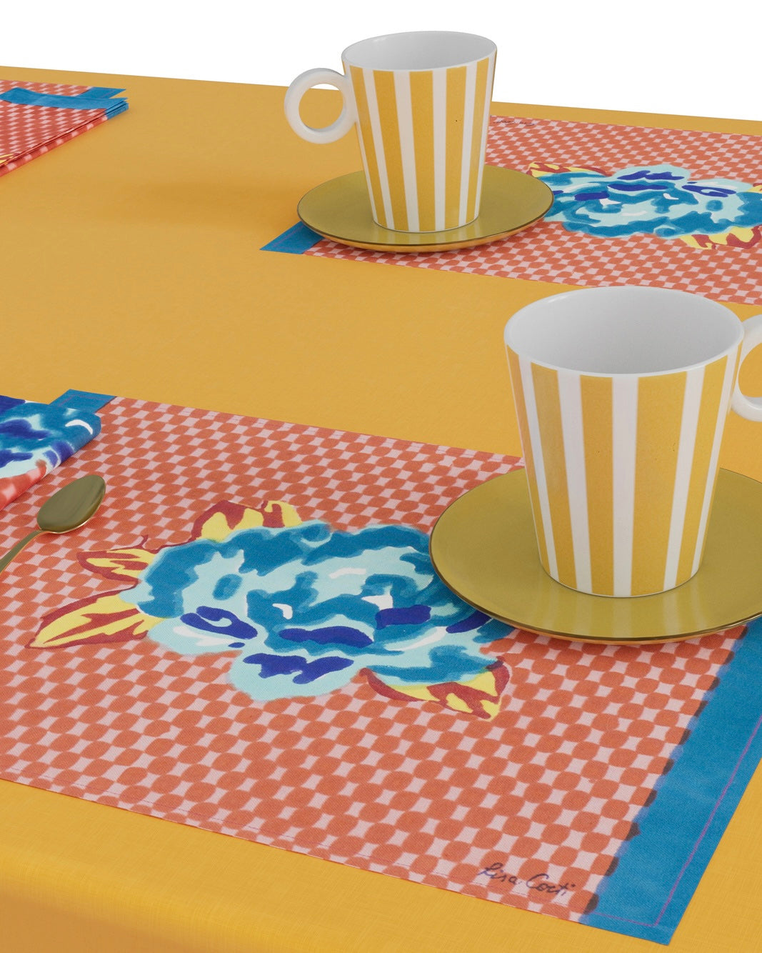 Lisa Corti Double Peonia Rust Old Pink Cotton Placemat