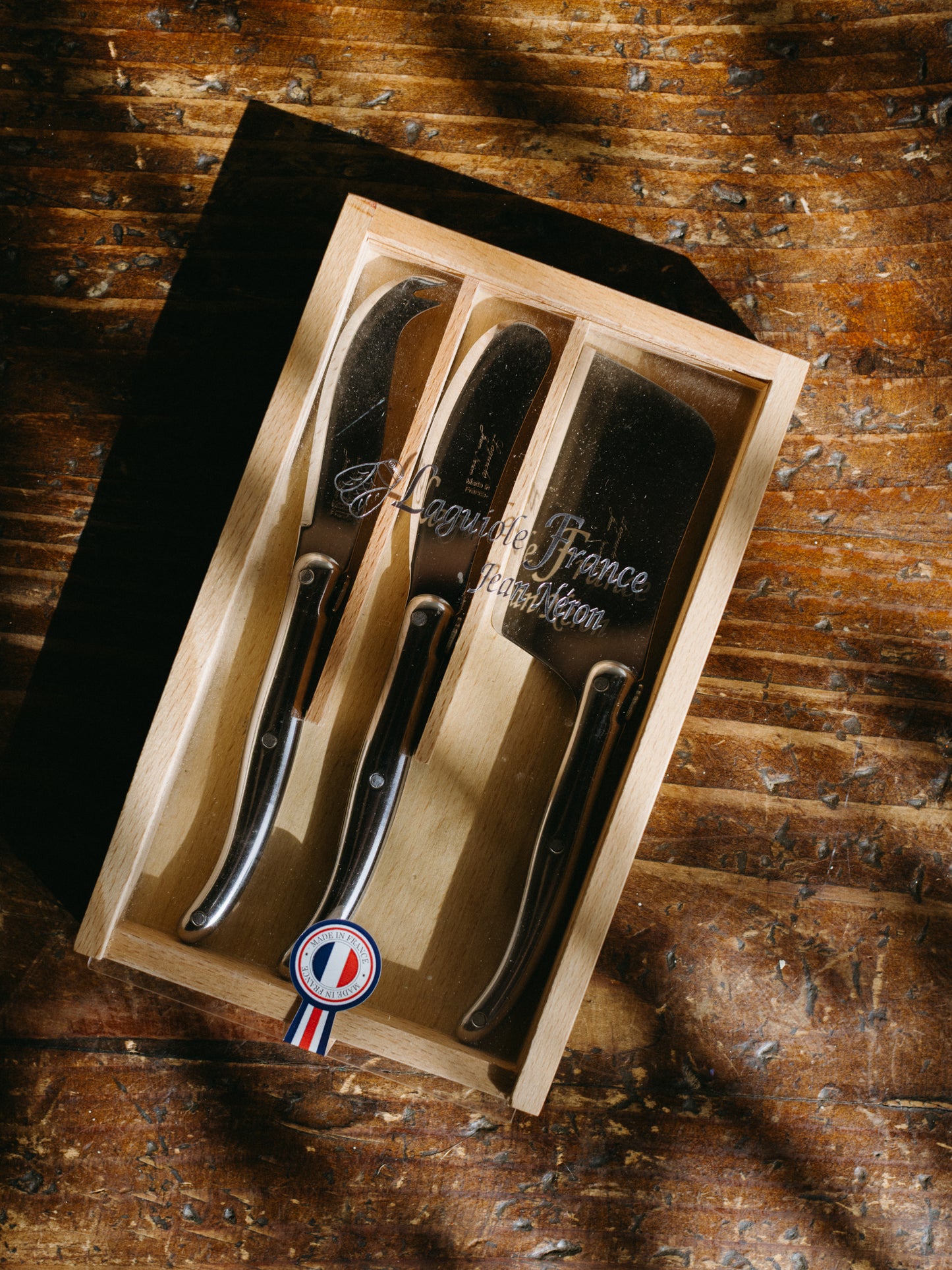 Laguiole Stainless Steel Cheese Utensils in Wood Box (Set of 3)