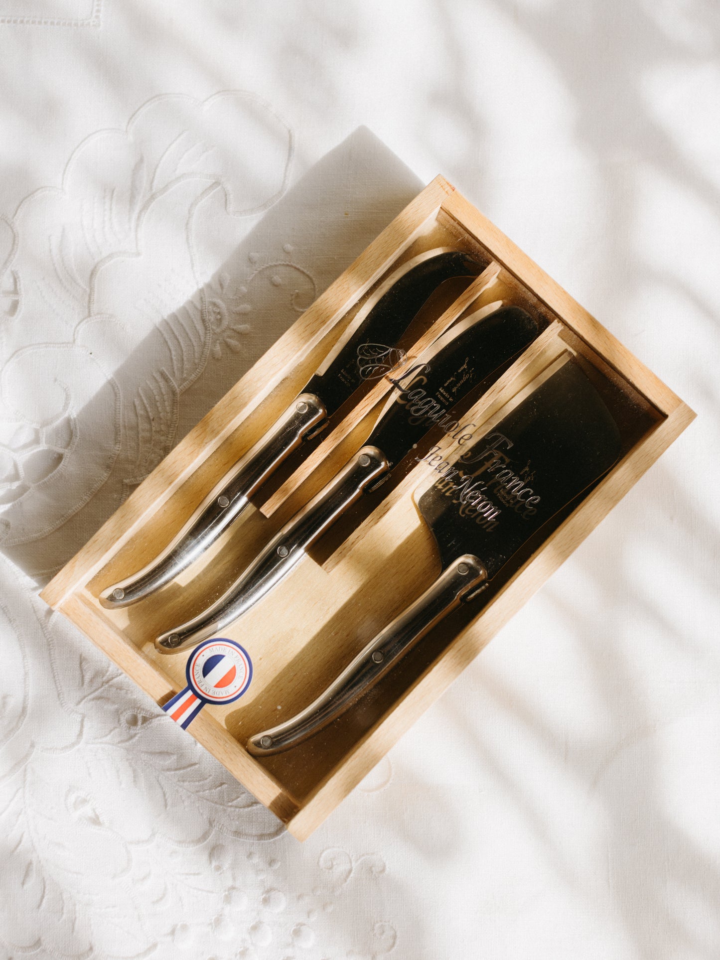 Laguiole Stainless Steel Cheese Utensils in Wood Box (Set of 3)