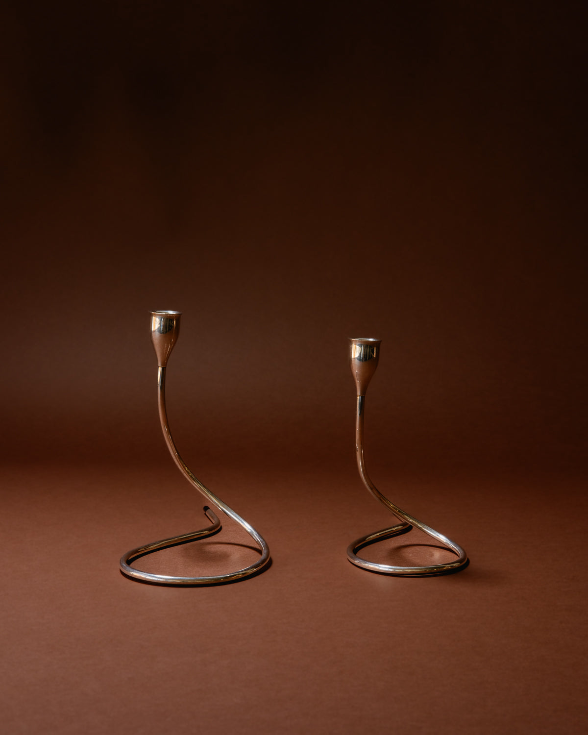 Sterling Silver Serpentine Candlestick Holders