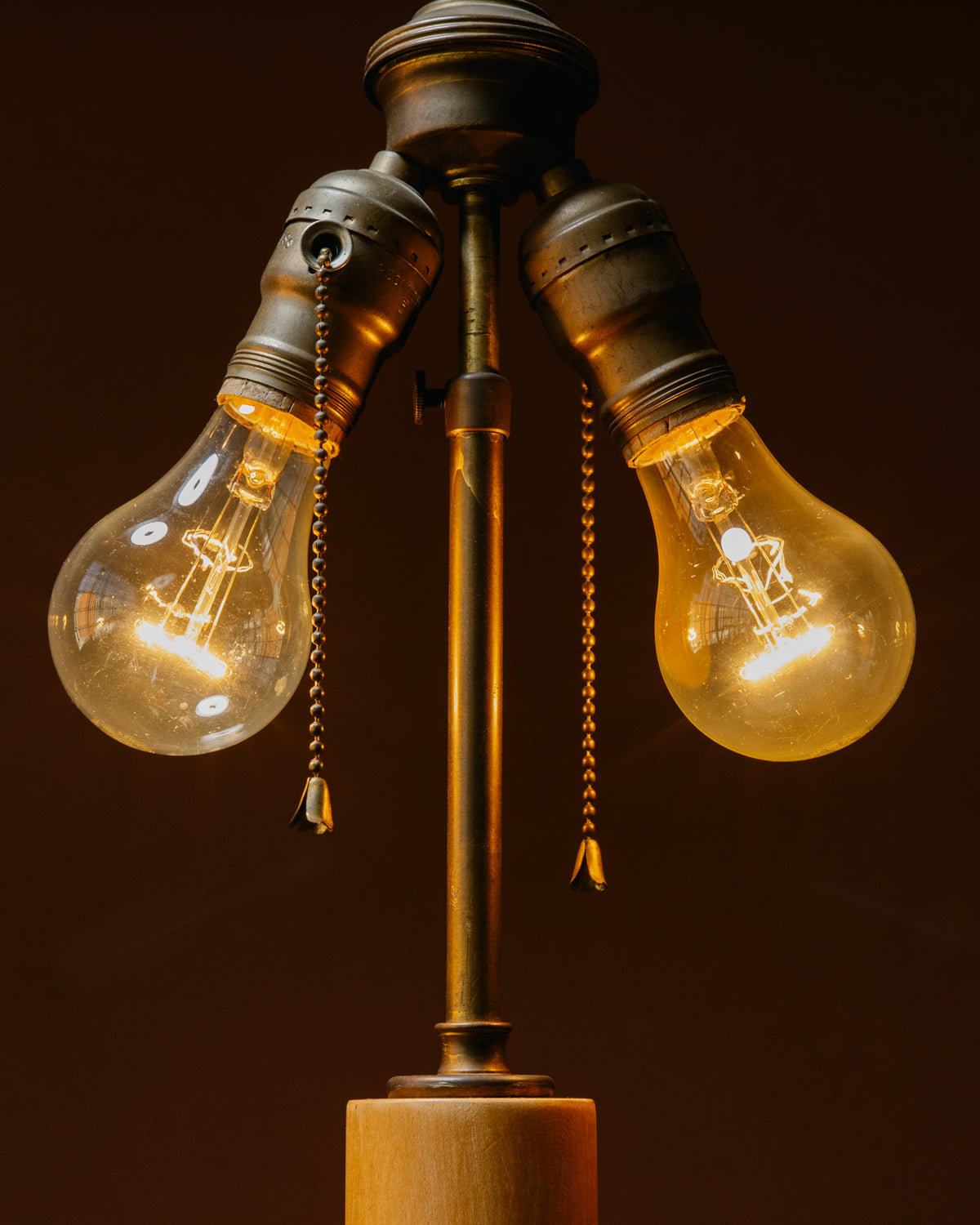 Two Bulb Mid-Century Wood Lamp