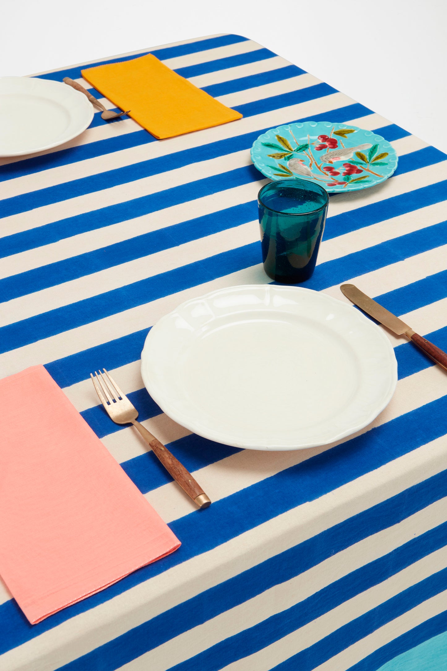 Lisa Corti Nizam Stripes Blue Natural Tablecloth