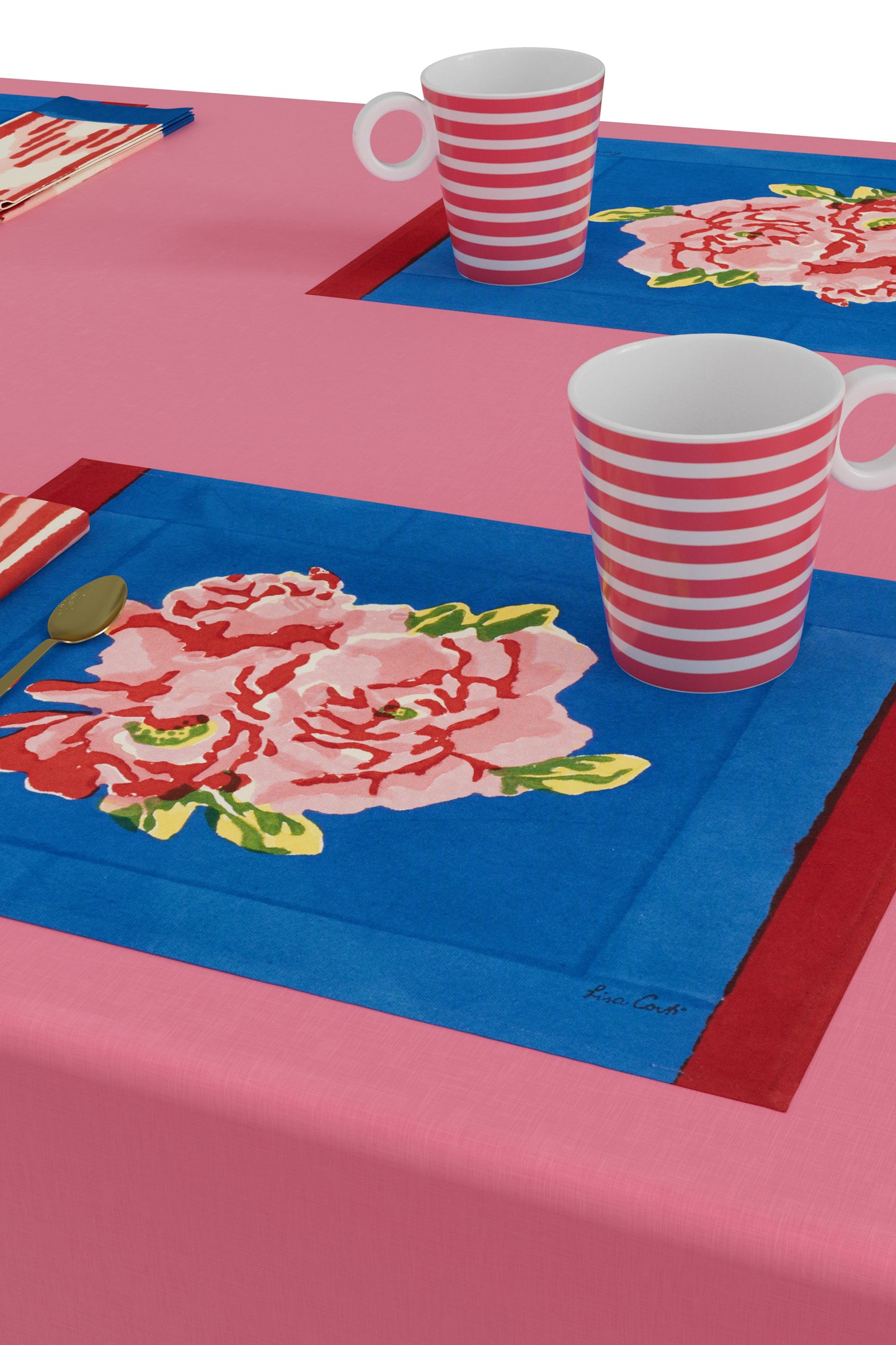 Lisa Corti Nina Rose Blue Cotton Placemat
