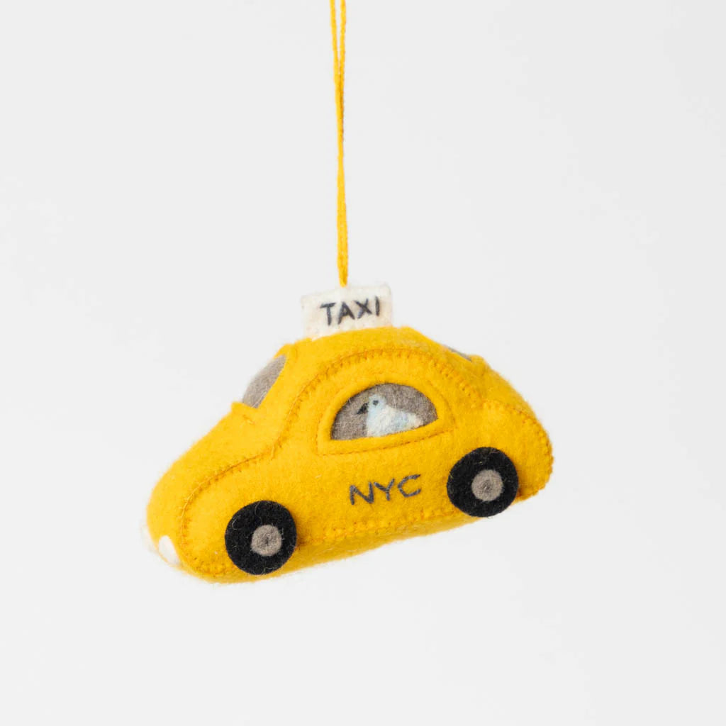 Taxi with Pigeon Felted Ornament