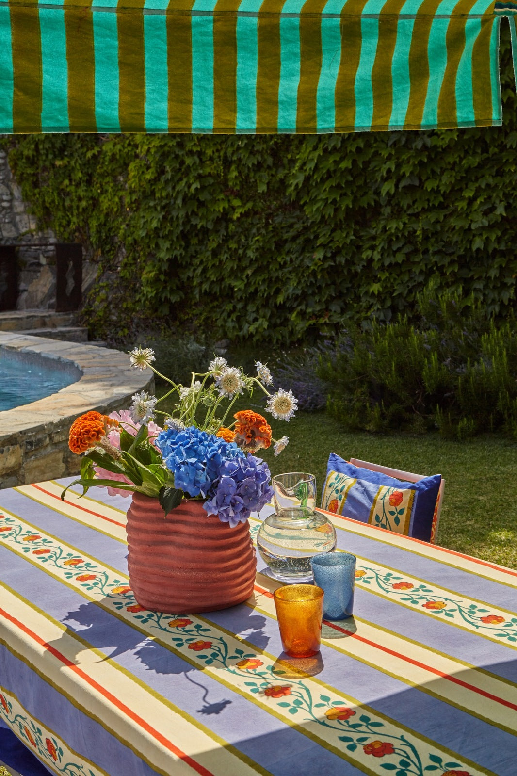 Lisa Corti Varanasi Stripes Pervinch Tablecloth