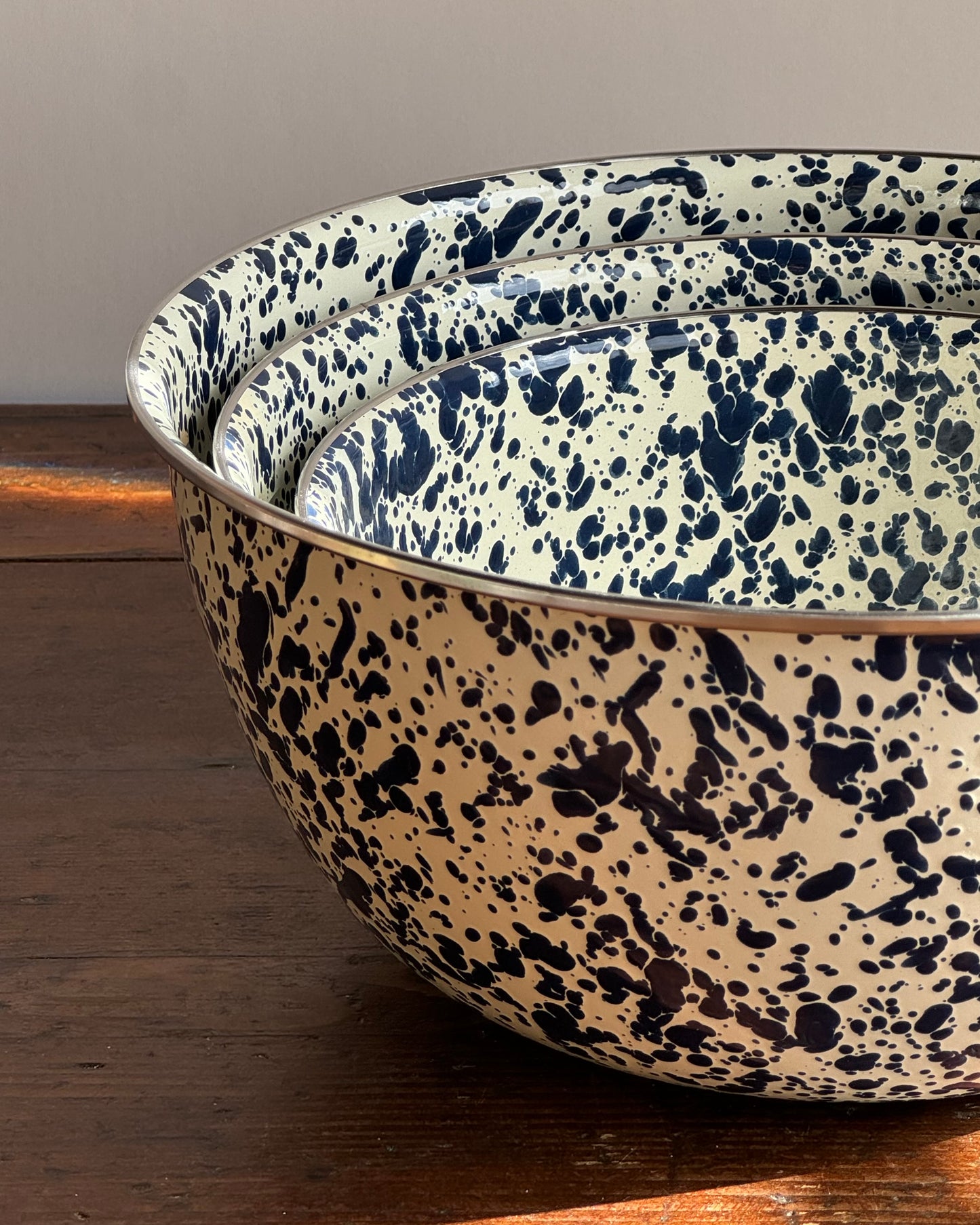 Splatter 3 Piece Mixing Bowl Set, Navy & Cream