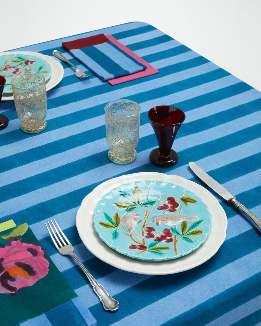 Lisa Corti Nizam Stripes Ferozi Sugar Tablecloth