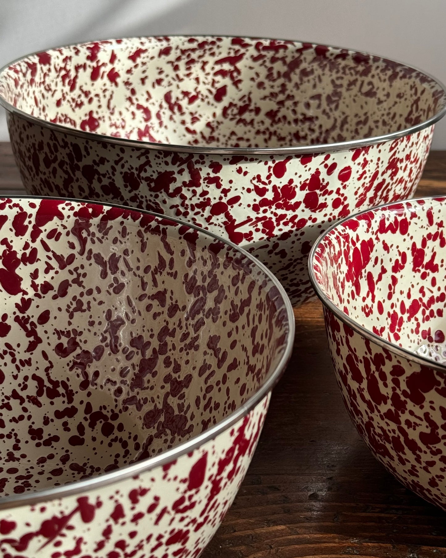 Splatter 3 Piece Mixing Bowl Set, Burgundy & Cream