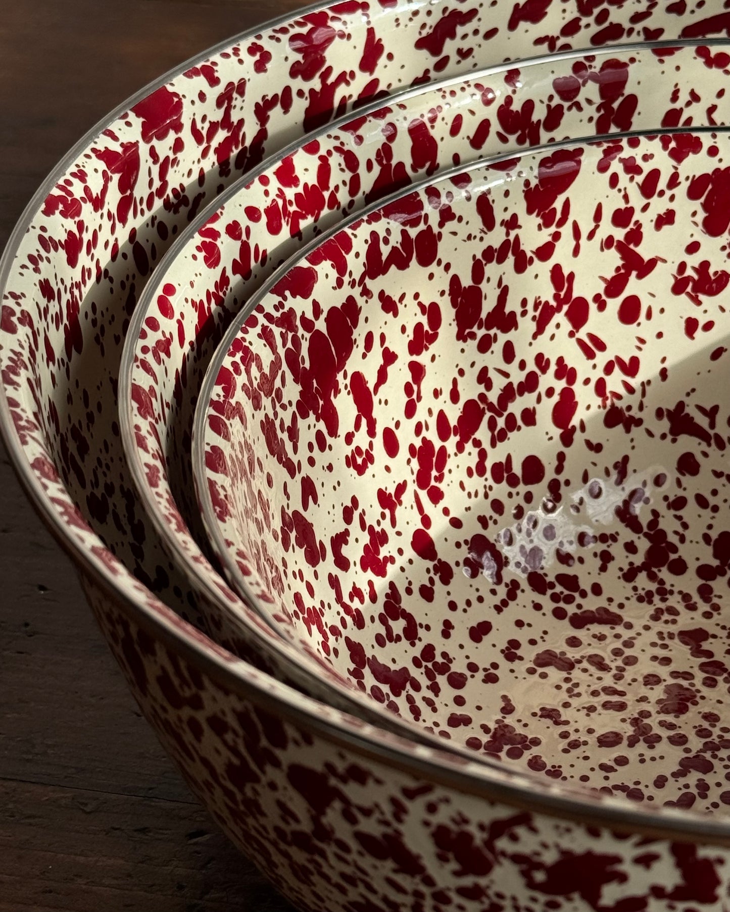 Splatter 3 Piece Mixing Bowl Set, Burgundy & Cream