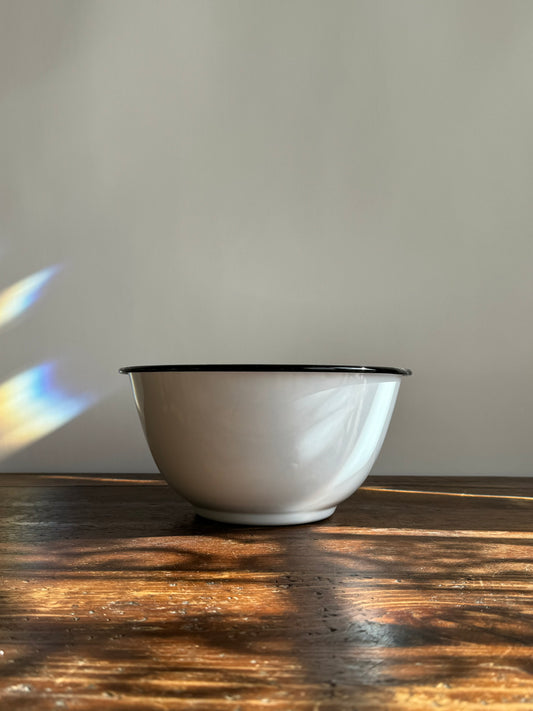 Vintage Large Salad Bowl, Black Rim