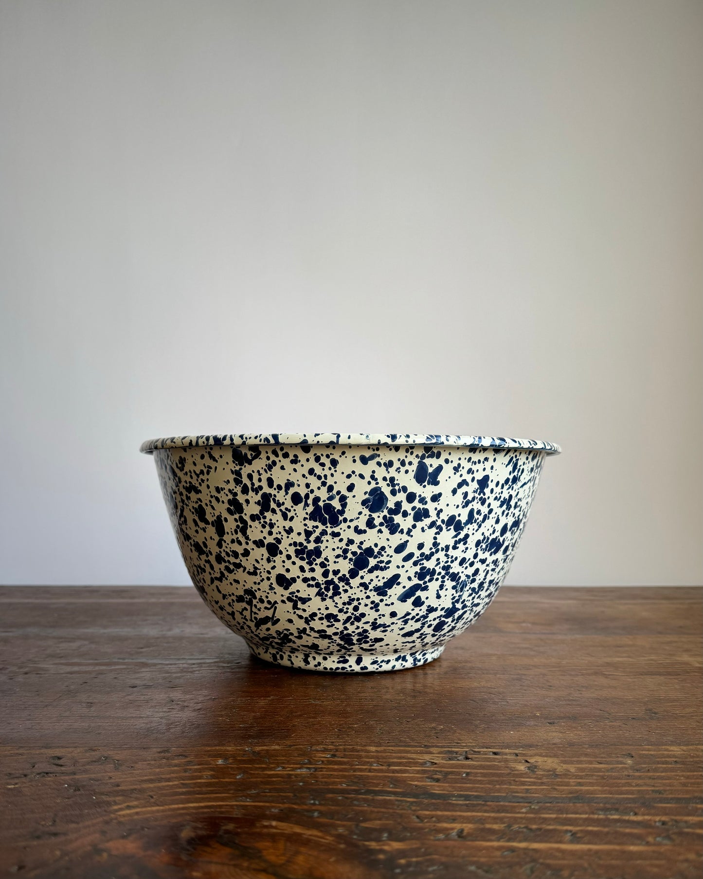 Splatter Enamelware Large Salad Bowl, Navy & Cream