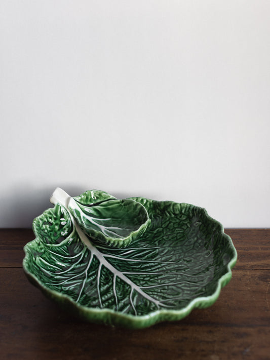 Bordallo Pinheiro Cabbage Chip And Dip 13" Green