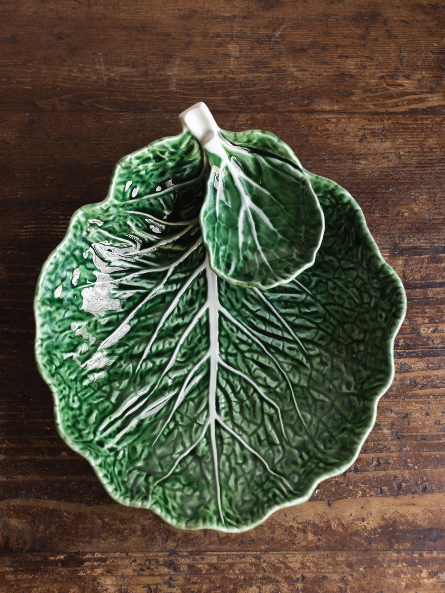 Bordallo Pinheiro Cabbage Chip And Dip 13" Green