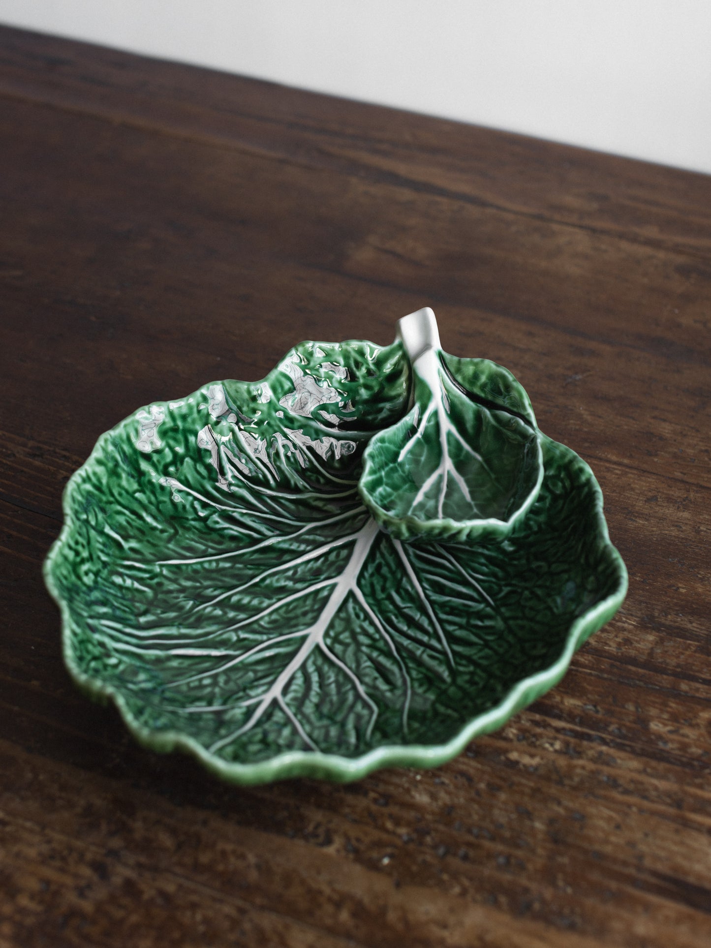 Bordallo Pinheiro Cabbage Chip And Dip 13" Green