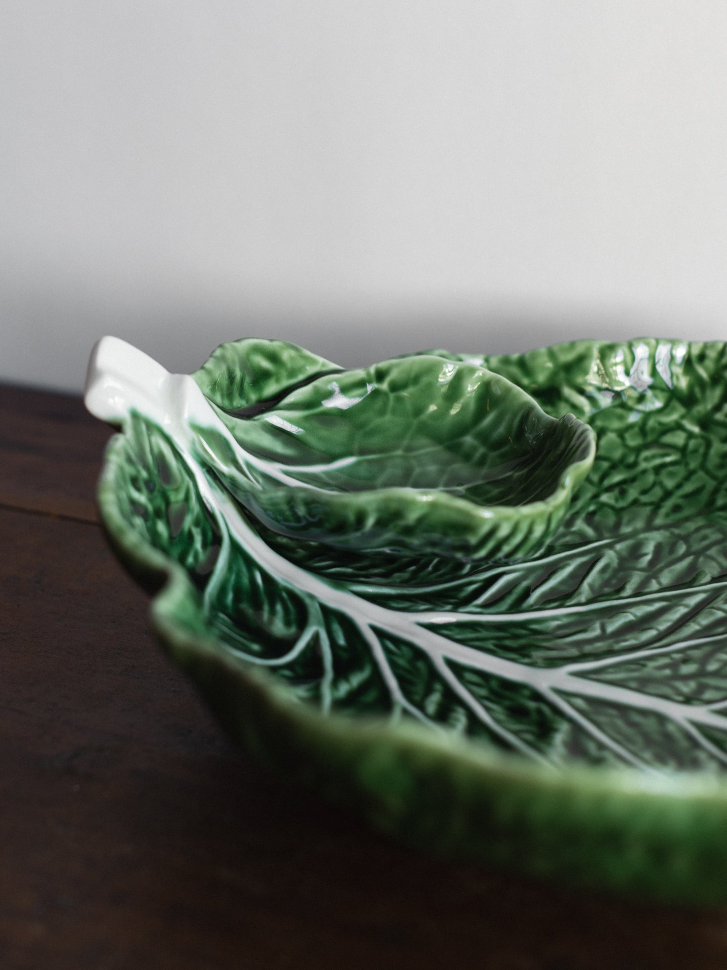 Bordallo Pinheiro Cabbage Chip And Dip 13" Green