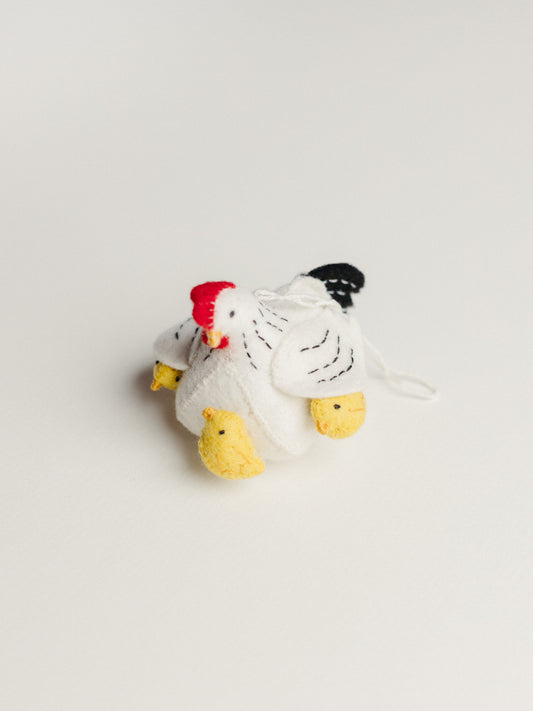 Mama Clucky the Hen with Chicks Felted Ornament