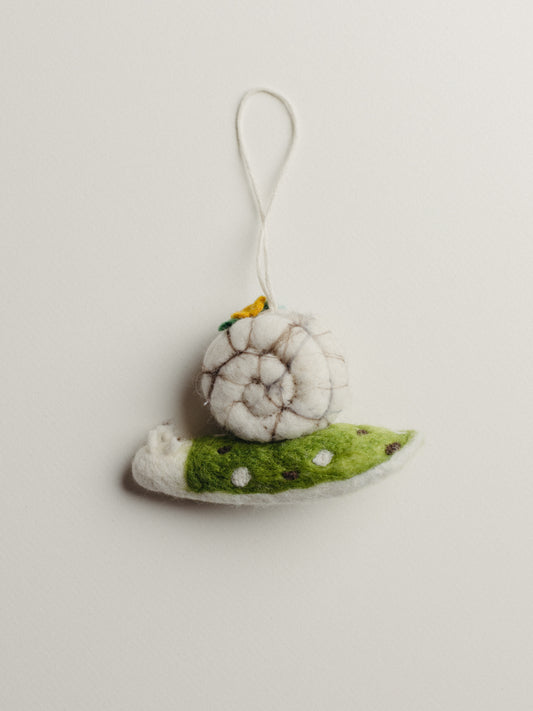 Green Slow Living Snail Felted Ornament