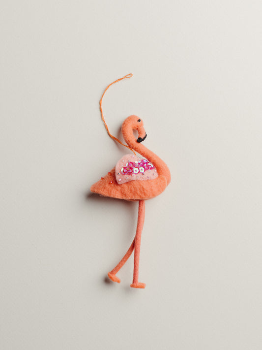 Shimmer Beaded Flamingo Felted Ornament