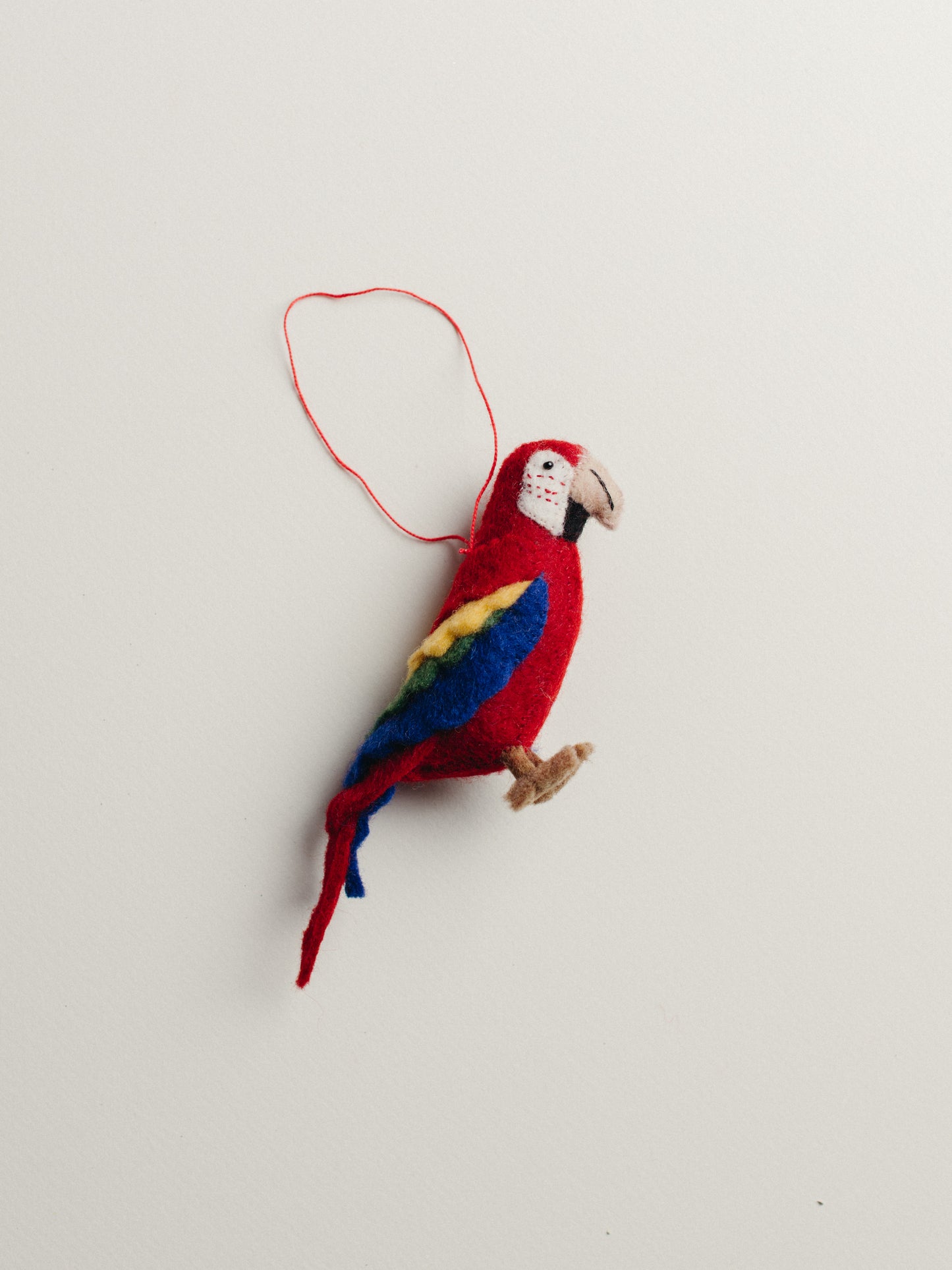Red Voice of the Forest Parrot Felted Ornament