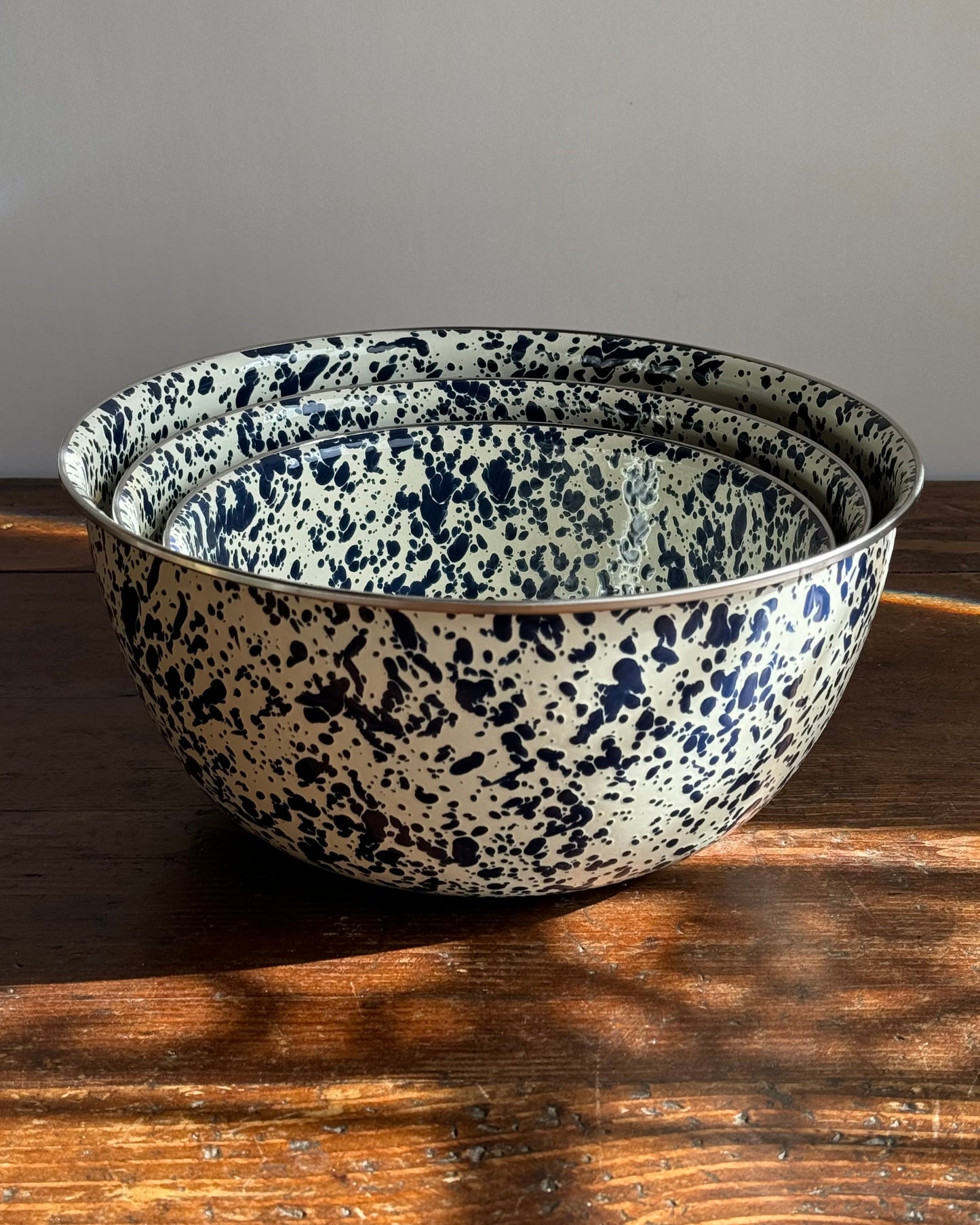 Splatter 3 Piece Mixing Bowl Set, Navy & Cream