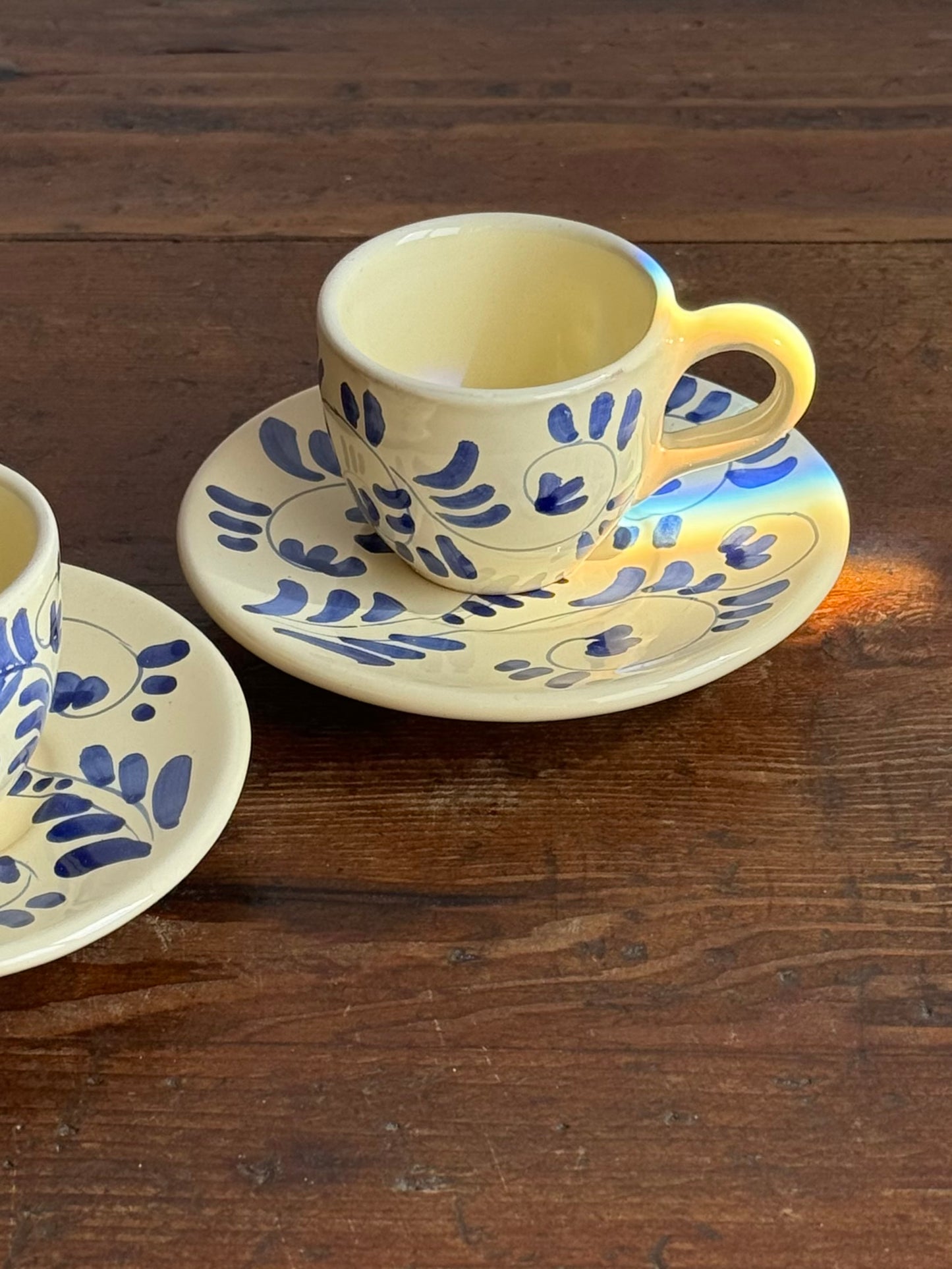 Ceramic "Blue Vines" Espresso Cup and Saucer Set