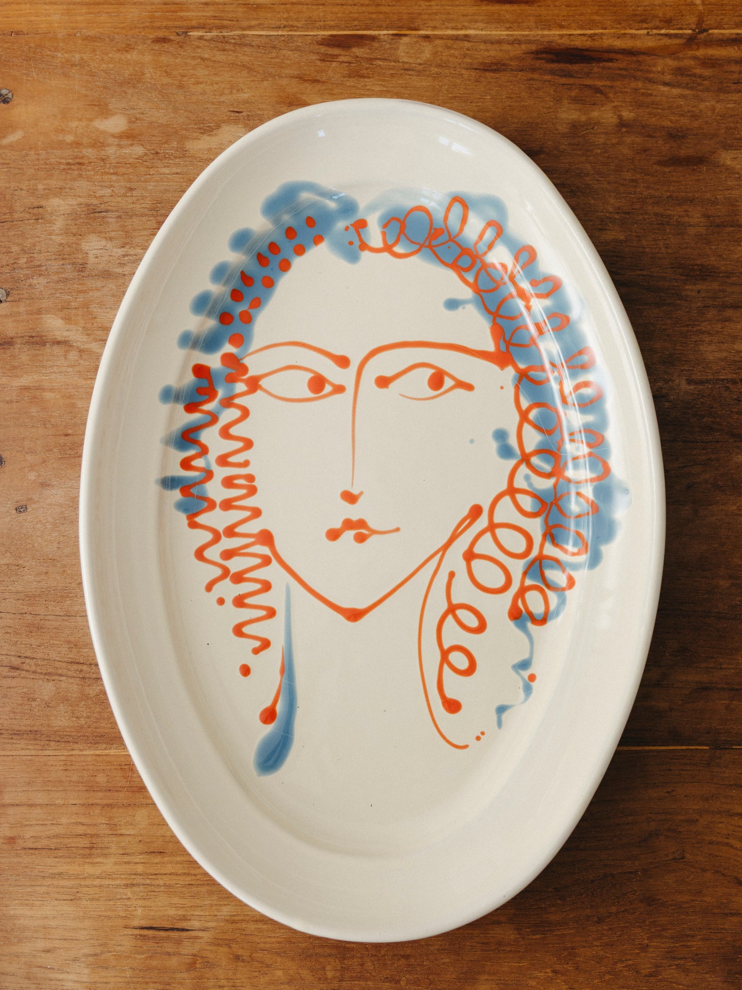 Ceramic Face Large Oval Platter, No. 02