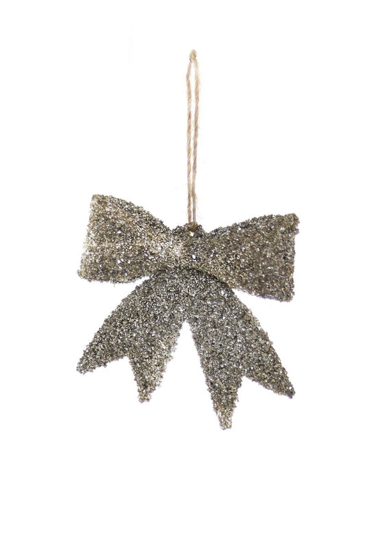 Glass Glitter Bow - Small Gold Ornament