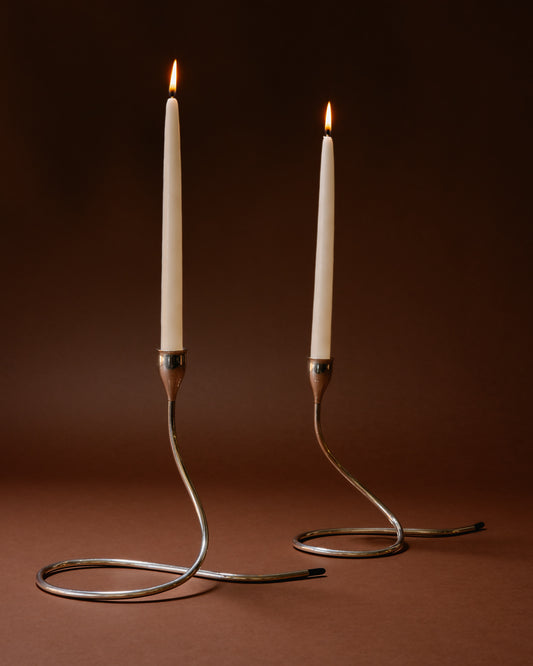 Sterling Silver Serpentine Candlestick Holders