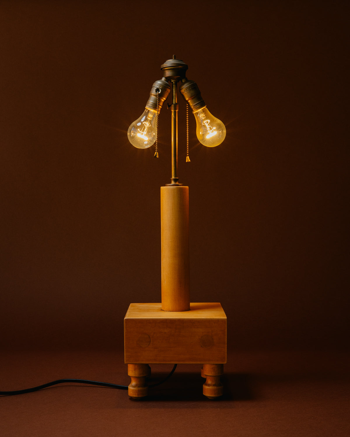 Two Bulb Mid-Century Wood Lamp
