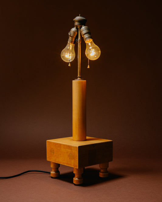 Two Bulb Mid-Century Wood Lamp