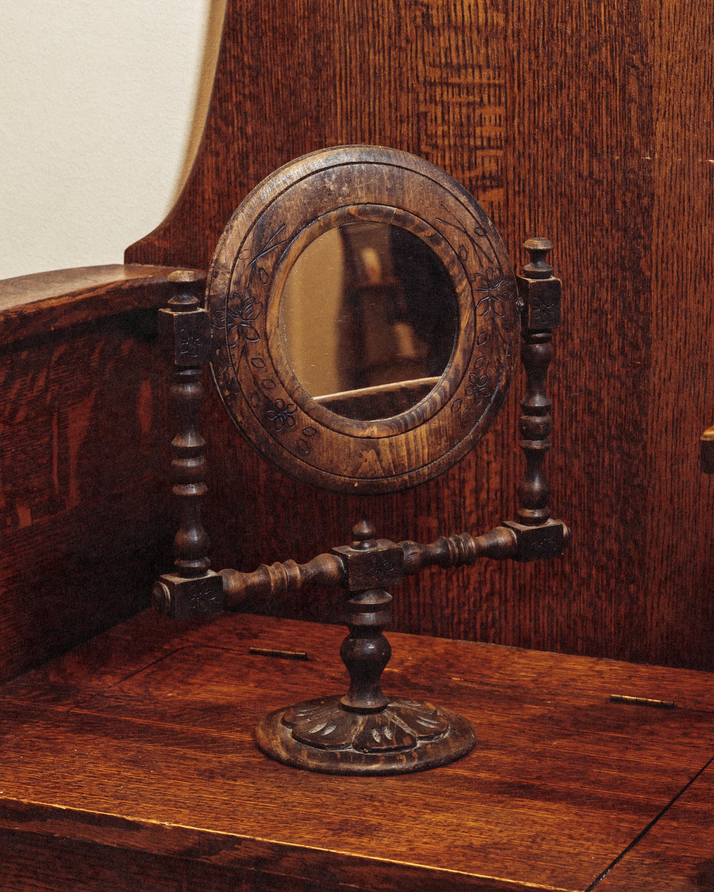 Engraved Wooden Vanity Mirror