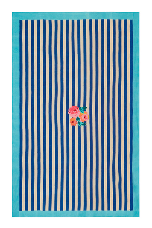 Lisa Corti Nizam Stripes Blue Natural Tablecloth