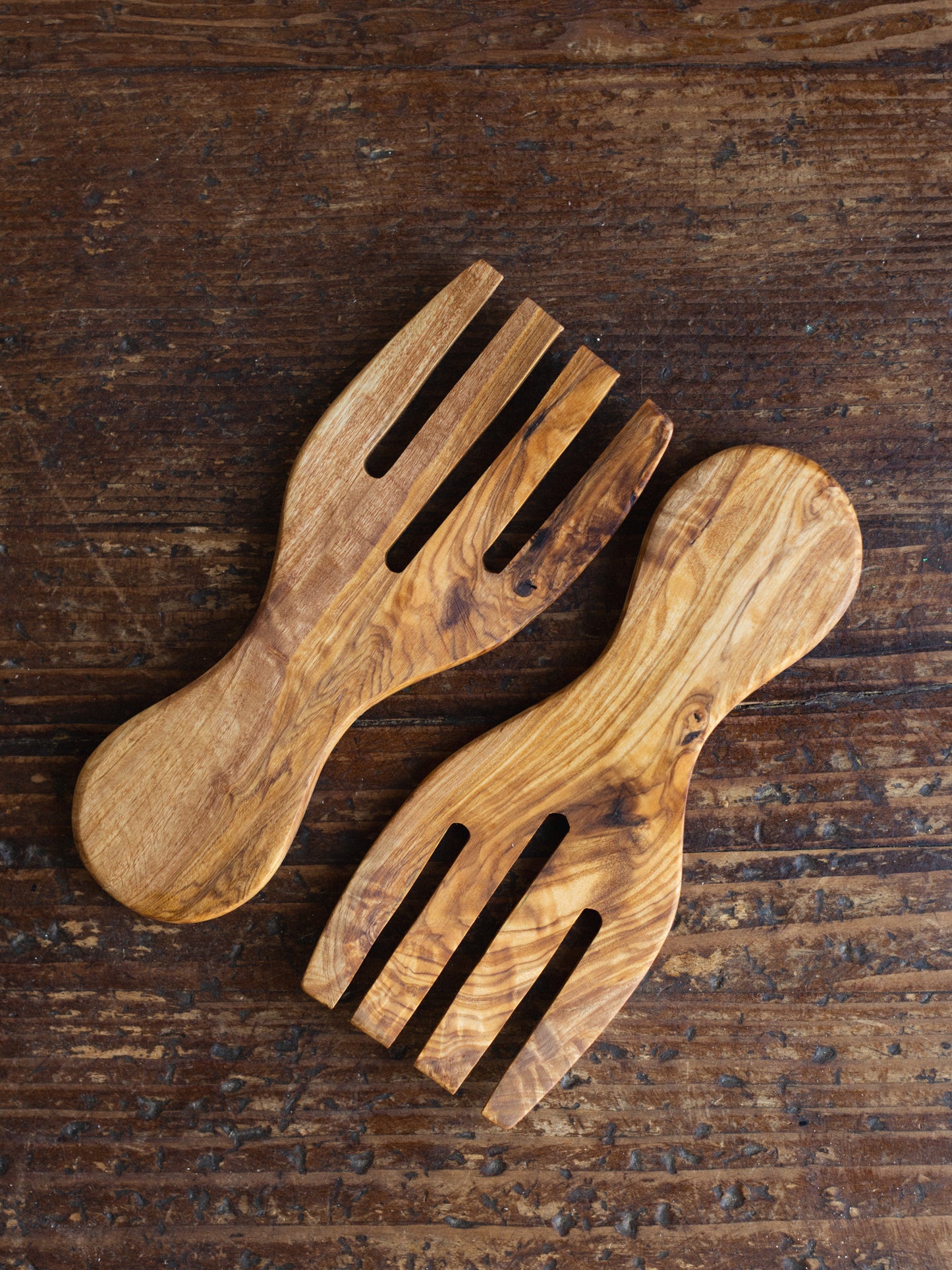 Olive Wood Short Salad Serving Forks